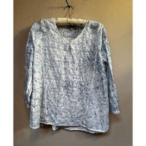 Yauvan Scoop Neck 3/4 Sleeve Crochet Knit Top Blouse Small White Blue Print